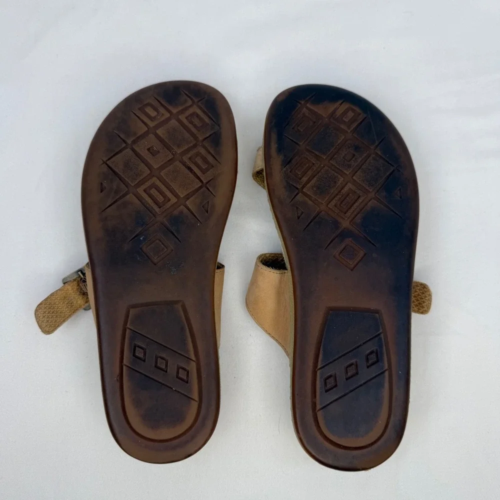 GH Bass Tan Leather Toe Loop Slide Sandals Buckle Strap Womens 6M 4235-260